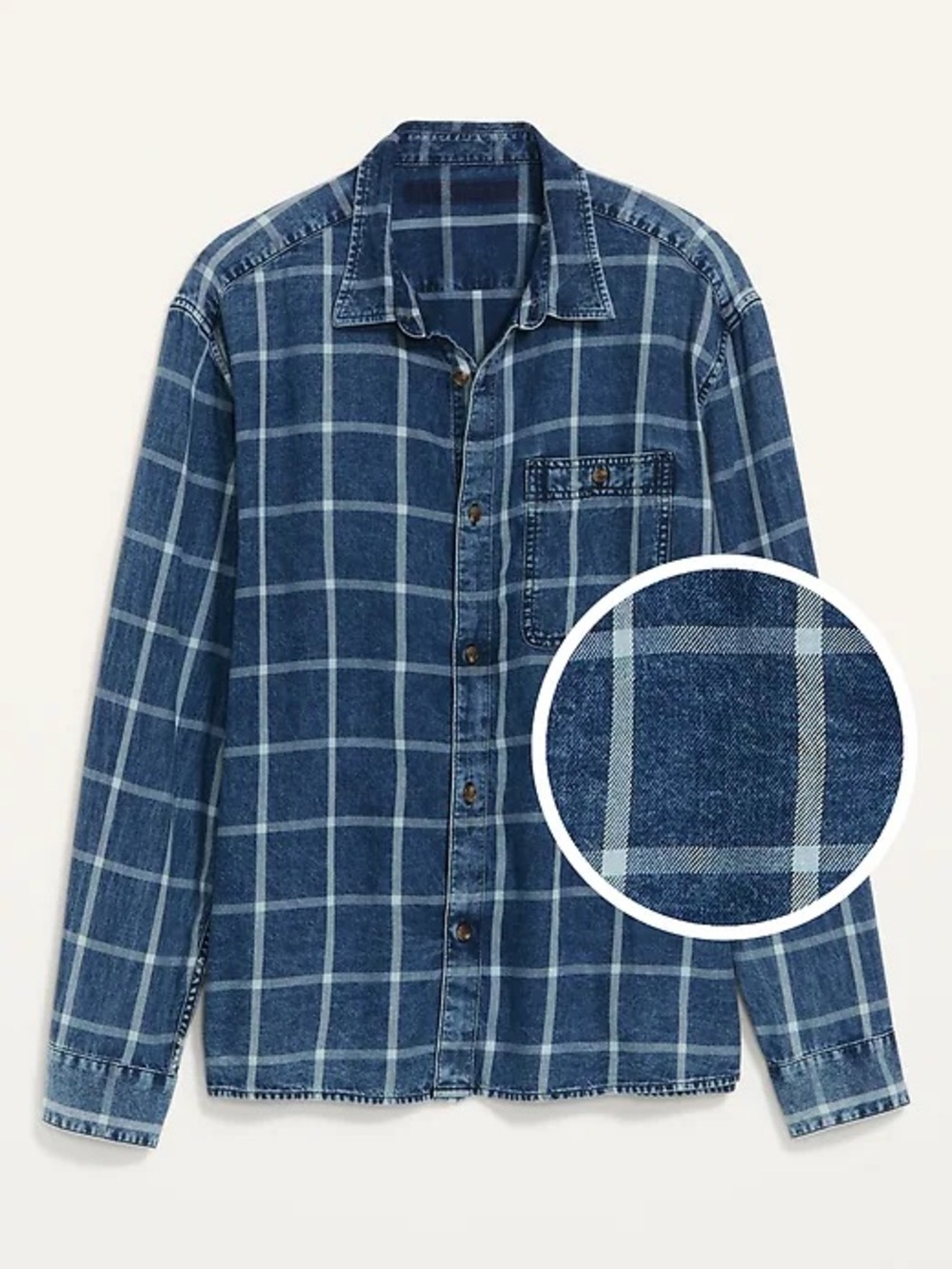 Old Navy Blue and White Plaid Denim Button-Down Shirt